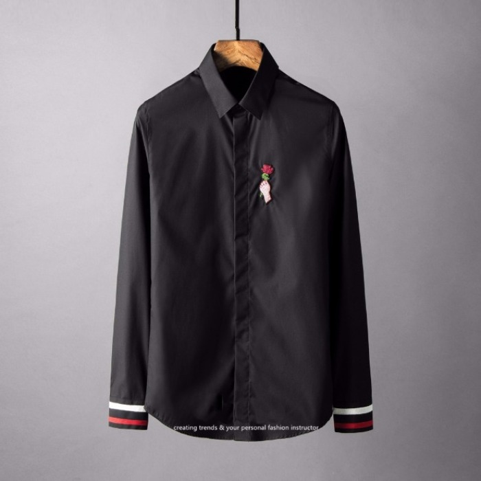 107793 유니크 로즈핸드 엠브로이드 히든버튼 셔츠 (Black / 46(110))