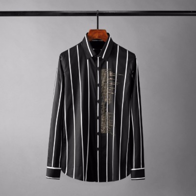 109381 유니크 레터링 스트라이프 긴팔 셔츠(Black / 100~105)